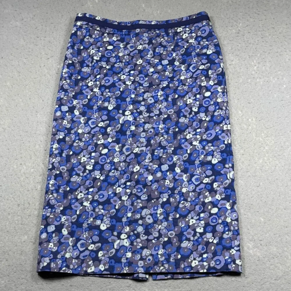 Boden Floral Pencil Skirt Women’s 6L Blue White Floral Cotton Blend Knee Length
